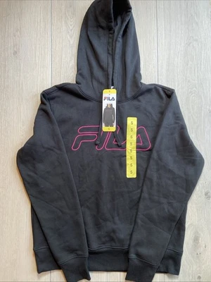 Fila Pullover Sudadera con Capucha Adulto Mujer Pequeña Negra/Rosa NUEVO Foto 1 de 4
