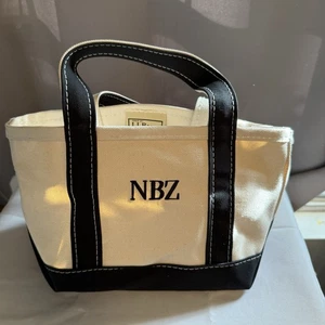 LL Bean Canvas Boot und Beuteltasche Tasche Creme & Schwarz Mini Handtasche Neu mit Etikett Monogramm - Bild 1 von 11