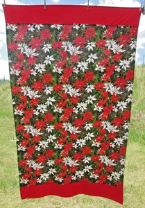 Vintage Weihnachten Baumwolle Tischdecke Weihnachtsstern rot grün weiß Rechteck 49"x83" - Bild 1 von 12