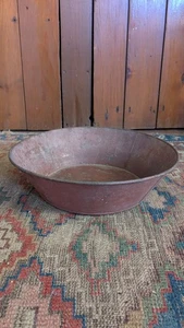Best Antique Early Primitive Metal Tin Pan Original Red Paint 12.75" - Picture 1 of 9
