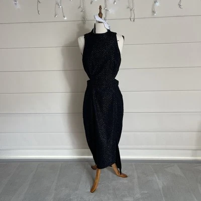 Sheike Black Glitter High Neck Sleeveless Cut Out Back Formal Midi Dress size 10 - image 1 of 4