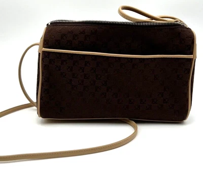 De Colección Liz Claiborne Bolso de Hombro Cartera Marrón Logo Monograma Bandolera Rojo Interior Foto 1 de 4