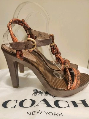 Nuevas Sandalias Coach "Simona" Naranja/Tostado Serpiente Cuero Ceroso Talla 9 Ret $328 Foto 1 de 4