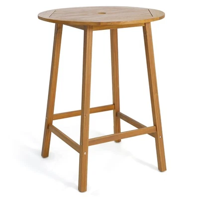 Mesa auxiliar redonda de bistró de madera de acacia de 31,5" con orificio para paraguas Foto 1 de 4