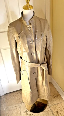 Abrigo largo de coche de colección Y2K ~ ESCADA ~ Margaretha Ley CUERO DE CORDERO botón grande tenca S 2 Foto 1 de 4