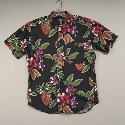 Vintage Chaps Ralph Lauren Hawaiian Shirt Mens L Black Floral Cotton Button-Down - Image 1 of 4