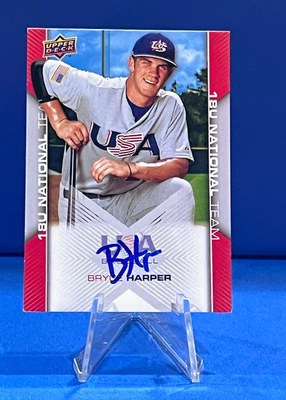 Bryce Harper On Card Auto 2009 Upper Deck USA Baseball #USA-83 Rookie RARE 18-U - Image 1 of 2