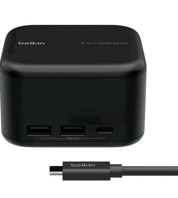 Estación de acoplamiento Belkin USB-C 6 en 1 núcleo GaN - negra INC018 Foto 1 de 4