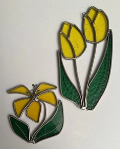 Zwei Buntglas Fenster hängend Sonnenfänger Blumen Lilie Tulpe - Bild 1 von 6