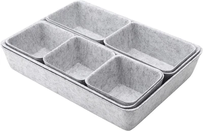 8 Pezzi, Organizer per Cassetti, in Feltro, Impilabile, 4 Misure, Grigio, per Sc - Immagine 1 di 4