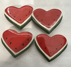 Vintage Ceramic Heart Watermelon Button Covers Set of 4 - Picture 1 of 3