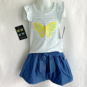 Girl's Butterfly T-shirt & Denim Skirt Outfit Rachel Zoe Size XS (4) Sequins - Picture 1 of 12