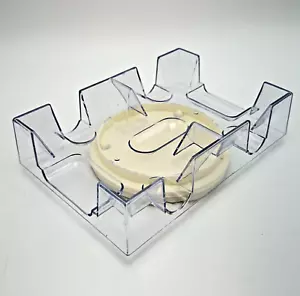Double Deck Card Tray Holder Rotating Lazy Susan Caddy Clear Lucite Plastic Hard - Picture 1 of 9
