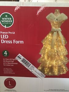 Winter Wonder Lane 4'  Pre Lit Prancer Dress Form Christmas Tree Gold Shawl LED