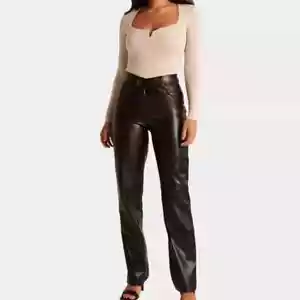 Abercrombie Fitch 90 Straight Ultra High Rise 35/20 Cross Vegan Leather $110 NEW - Picture 1 of 10