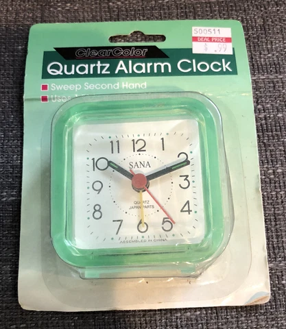 Clear Color Resonic Quartz Alarm Clock Green Colored Small Simi New Sealed Cover