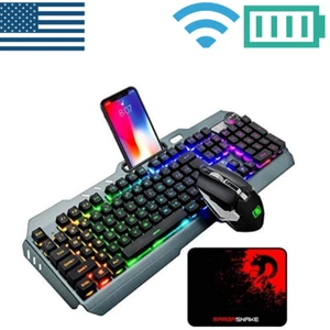 Wireless Rainbow RGB Gaming Keyboard and Mouse Combo w/Mat for PC Laptop Desktop - Picture 1 of 9