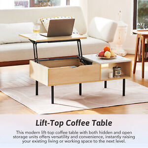 Lift-Top Coffee Table with Hidden Storage and Side Drawer for Living Room Office