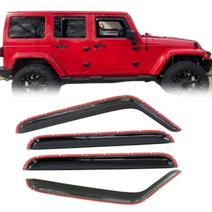 in-Channel Sun/Rain Guards Window Visor Fit 07-18 Jeep Wrangler JK Deflector 4pc - Picture 1 of 7