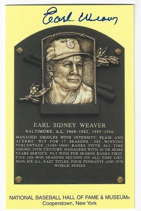 Autographed EARL WEAVER Hall of Fame Gold Plaque - COA - Изображение 1 из 1