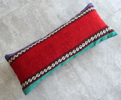 Wedding Pillow Decorative Cushion Kilim Rug wool Lumbar Pillow Cover 14" x 33" - Image 1 of 4