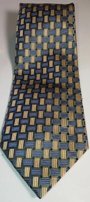 Corbata de cuello Geoffrey Beene 100 % seda dorada y azul 56"x4" Foto 1 de 4