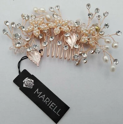 Mariell~~NUEVO~~4" Elegante peine de pelo rosa rubor~~Boda, graduación, fiesta~~Cuentas, circonitas Foto 1 de 2