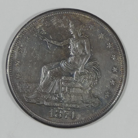1874-S Trade Dollar ALMOST UNCIRCULATED Silver Dollar Cover