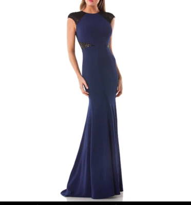 Vestido Carmen Marc Valvo Lentejuelas Borde Trompeta Infusión Azul Marino/Negro Talla 4 Foto 1 de 4