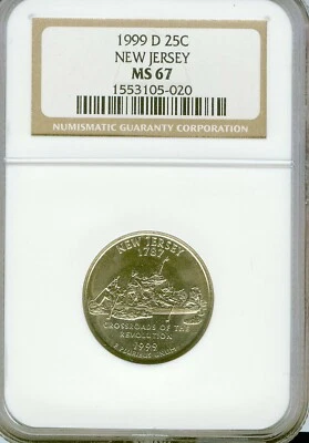 1999-D  New Jersey State Quarter  NGC MS67 FREE SHIP  #105-020 - Image 1 of 3