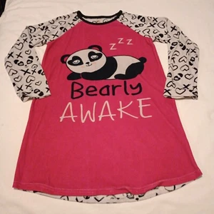 Wonder Nation Girls Nightgown Size L (10/12) Pink White Black Panda & Hearts GUC - Picture 1 of 10