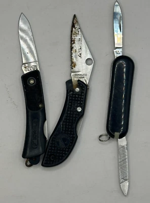 Schrade USA SP1 Cuchillo de Bloqueo Trasero y Multi-Cuchillo Acero Inoxidable LOTE DE 3 Foto 1 de 4