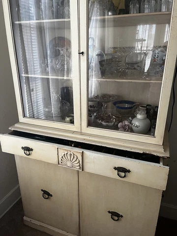 French White Provincial antique china cabinets With Drawers and glass doors Cover
