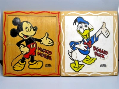 2 Painted Wooden Puzzles Mickey Mouse Donald Duck 1950s Walt Disney Production - Image 1 of 4