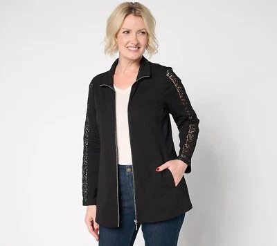 Susan Graver Weekend Reg Stretch Marina Knit Zip Front Jacket Size Large Lace - Image 1 of 4