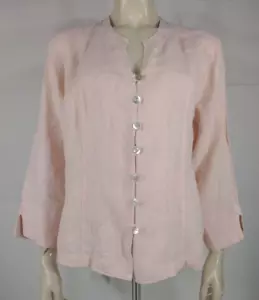 Blusa Vintage Mosaico Rosa 100% Lino Madreperla Botón Delantero Damas Pequeña - Imagen 1 de 7