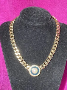 Christian Dior Gold-tone Cuban Link FAUX PEARL & Clear Crystal COLLAR Necklace - Picture 1 of 19