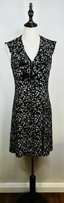 Cue Floral Zip Front Dress Size AU 10 US 6 Black Ruffle V Neck Made Aust RRP$249 - image 1 of 4