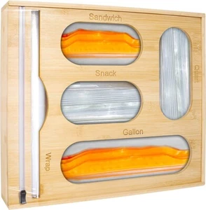Bamboo Ziplock Bag Storage Organizer Storage Bag/Kitchen Bag Dispenser forDrawer - Picture 1 of 7