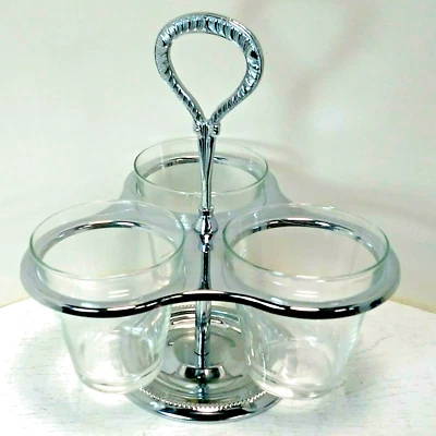 Vintage Irvinware 3 Section Rotating Condiment Serving Stand Chrome & Glass USA  - Image 1 of 4