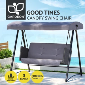 Gardeon Outdoor Swing Chair Garden Bench Furniture Canopy 3 Seater Rattan Grey - Picture 1 of 8