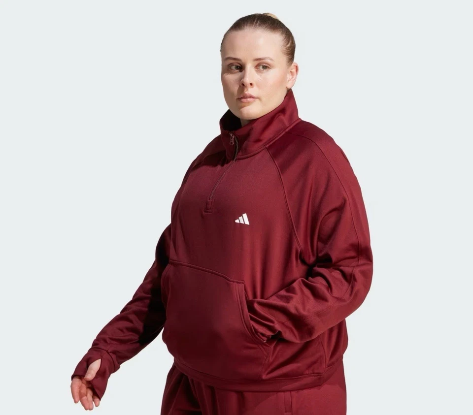 Adidas Women's Aeroready Game & Go Quarter-Zip Fleece Top size 1X Red HY3230