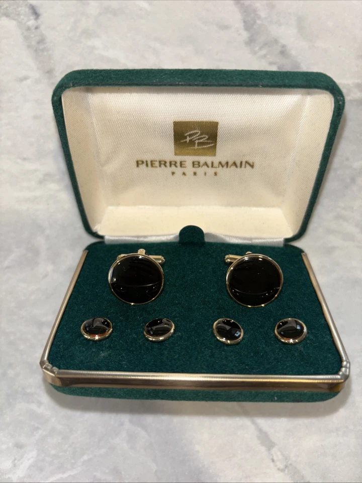 NUEVO Pierre Cardin Años 70 Plato Dorado y Esmalte 4 Camisa Esmoquin Gemelos y Tachuelas Foto 1 de 4