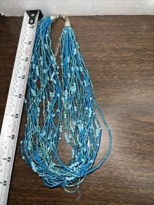 Collar de cuentas de semillas de varios hilos azul - Imagen 1 de 6