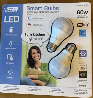 Feit Electric 60W Smart Wi-Fi LED Color Changing Dimmable Light Bulb - White - Image 1 of 2