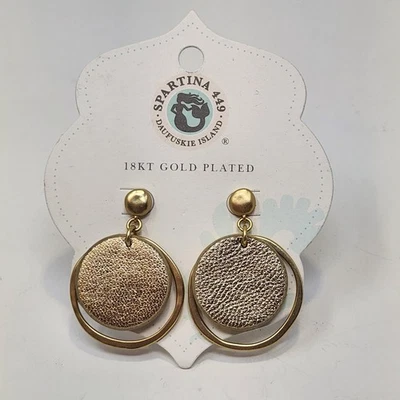 Pendientes Spartina Spot On Cuero Chapados en Oro Cepillado 18k Poste Colgante Redondo Nuevos Foto 1 de 4