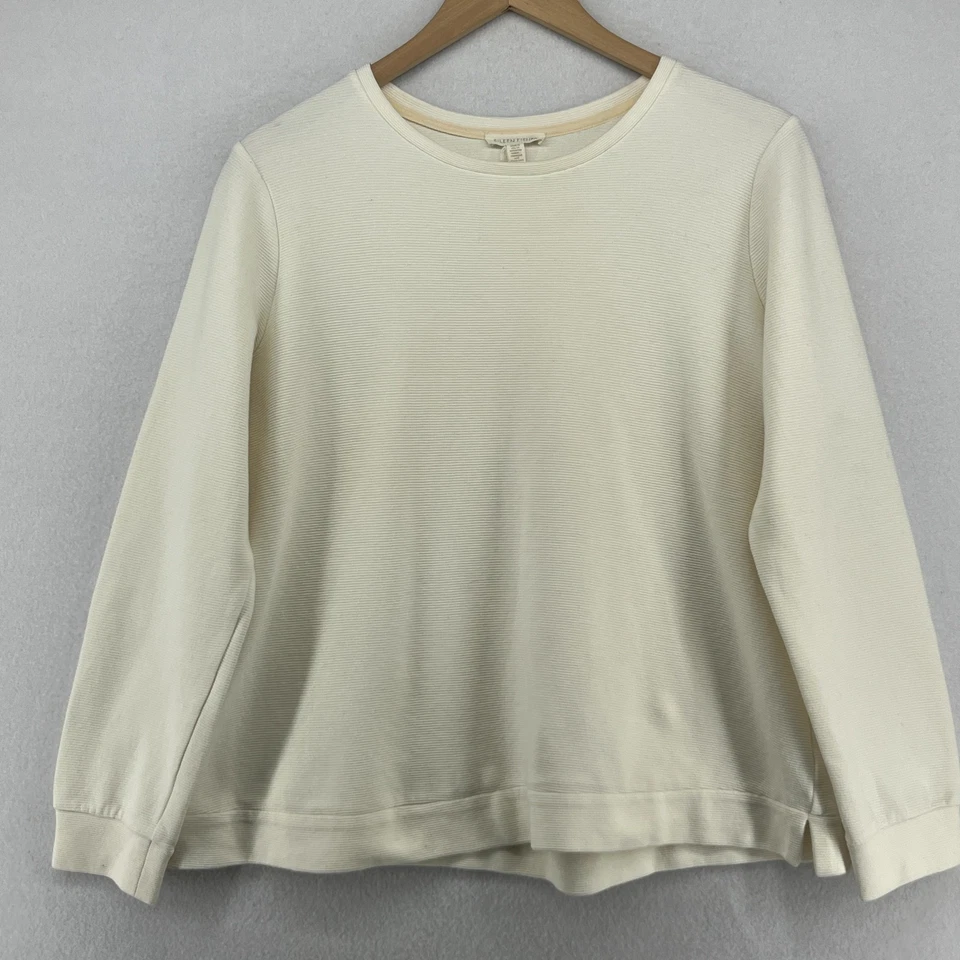Suéter EILEEN FISHER M Mezcla de Algodón Orgánico Pullover Acanalado Off White EE. UU. Foto 1 de 4