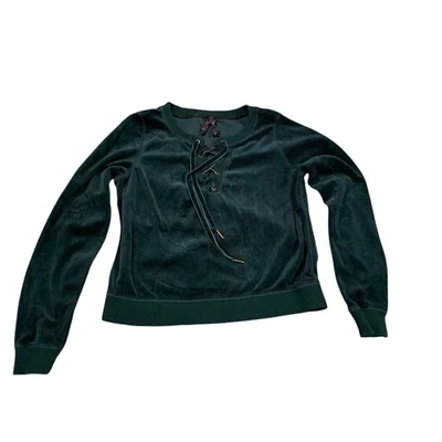 Suéter con cordones de terciopelo verde esmeralda Betsey Johnson Performance para mujer S Foto 1 de 4