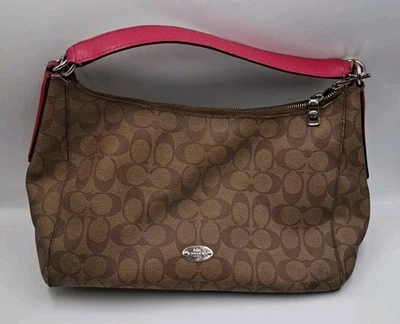 Bolso de Hombro Coach East West Celeste Signature Hobo Cartera Marrón Tostado Rosa Logo Foto 1 de 4