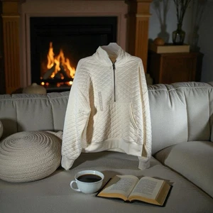 DSG Damen Pullover Jacke gesteppt 1/4 Reißverschluss creme Sweatshirt Kragen. Gr. M. Neu - Bild 1 von 10